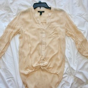 Long Sleeve Button Up Shirt with Yellow Stripes